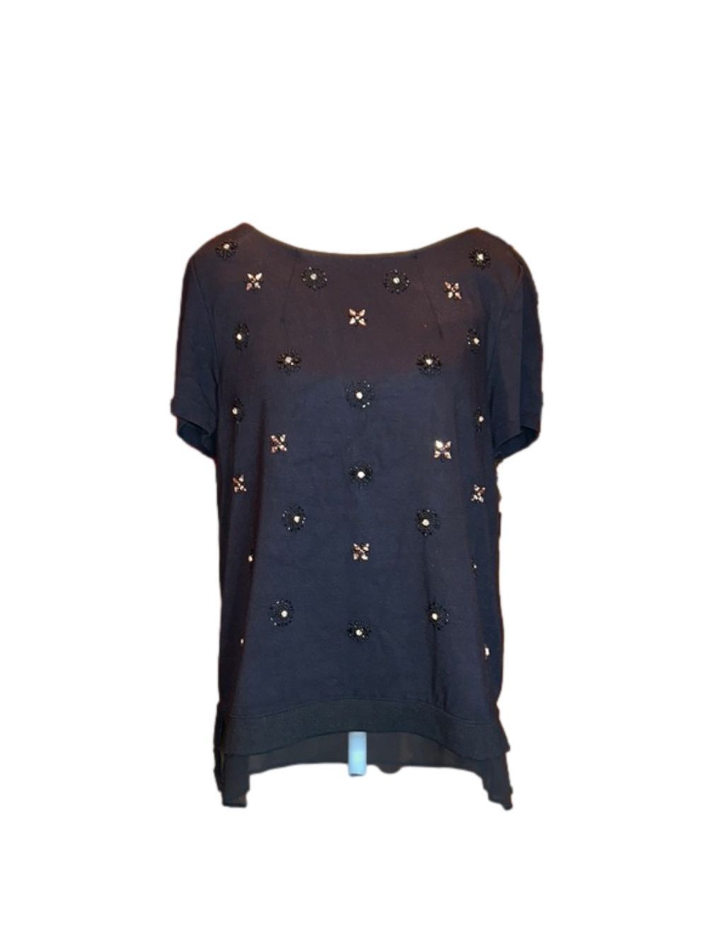 WHITE HOUSE BLACK MARKET WHBM Classy Black w/ Bling Blouse Size M